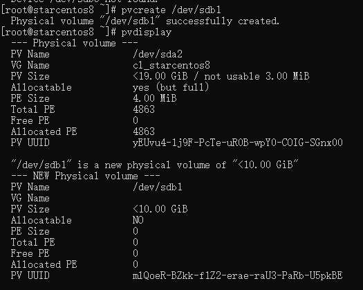 CentOS 8.0 创建管理 LVM 分区（挂载新分区）