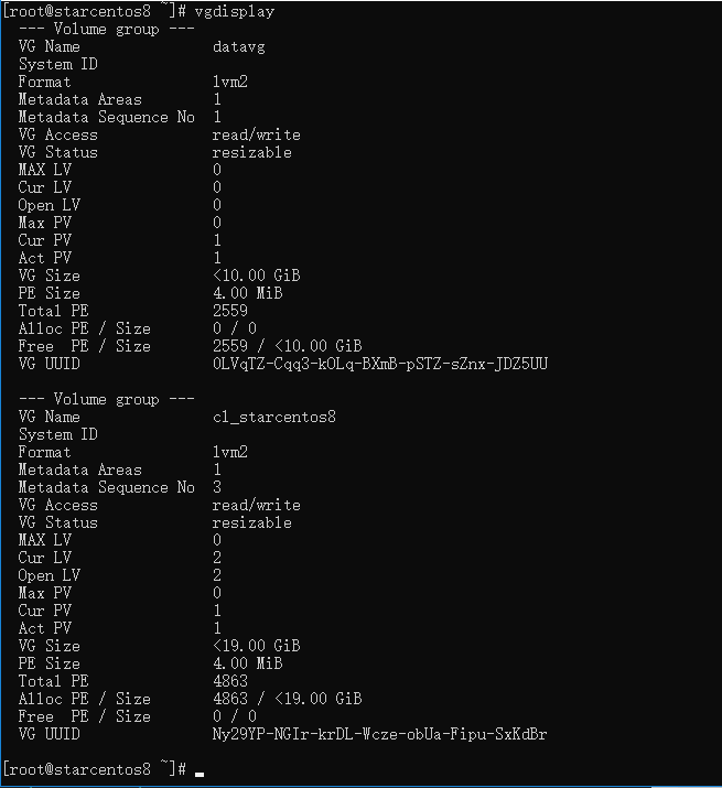 CentOS 8.0 创建管理 LVM 分区（挂载新分区）