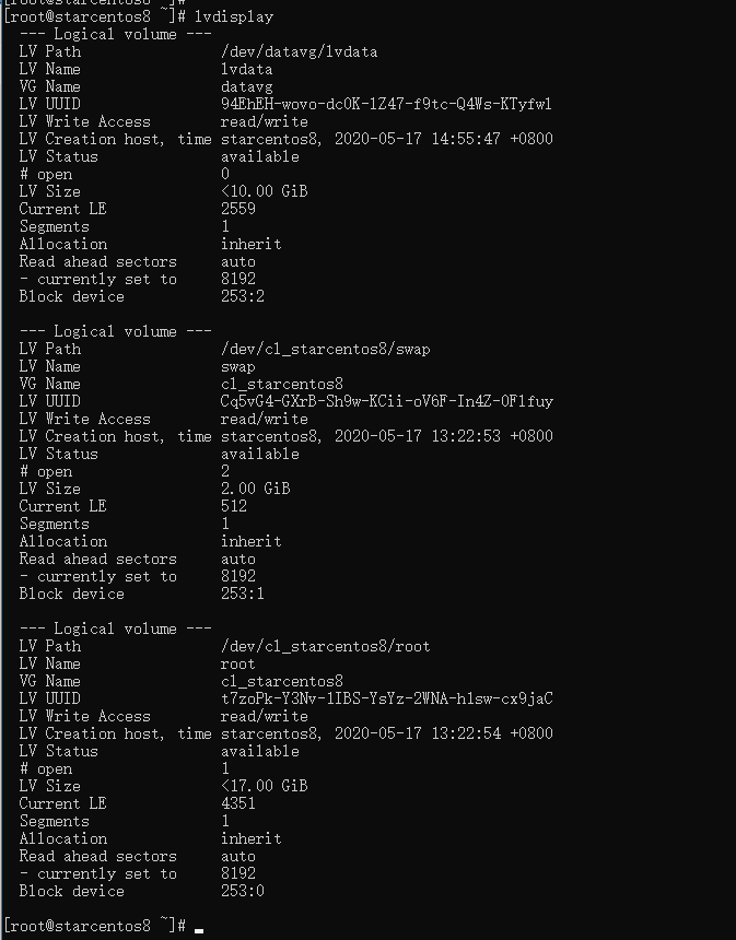 CentOS 8.0 创建管理 LVM 分区（挂载新分区）