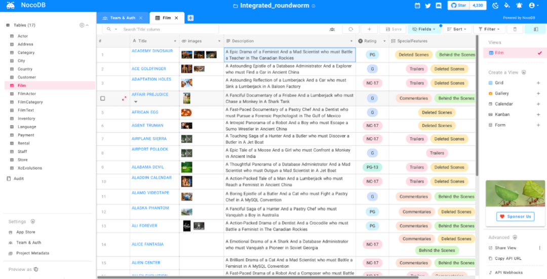 Airtable 的开源替代方案，轻松将数据库转为智能表格！